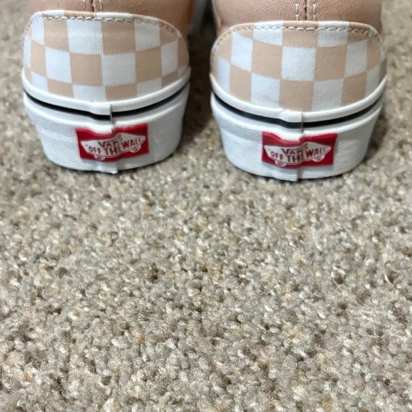 Vans Peach and White Checkered Slip-On Sneakers - Picture 3 of 6